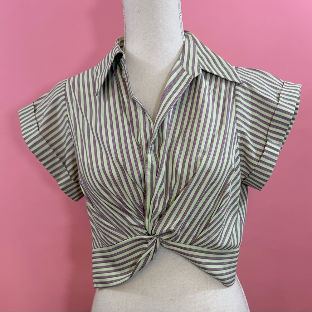 Striped Knot-Front Blouse